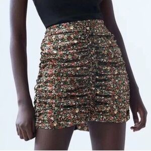Zara Floral Ruched Draped Mini Skirt